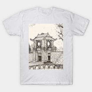 Gate of Literature Temple Hanoi Vietnam Pen and Ink Illustration T-Shirt